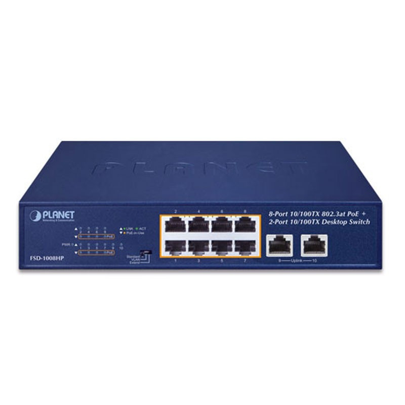 مفتاح Planet FSD-1008HP مع 8 منفذ +10/100POE و2 10/100