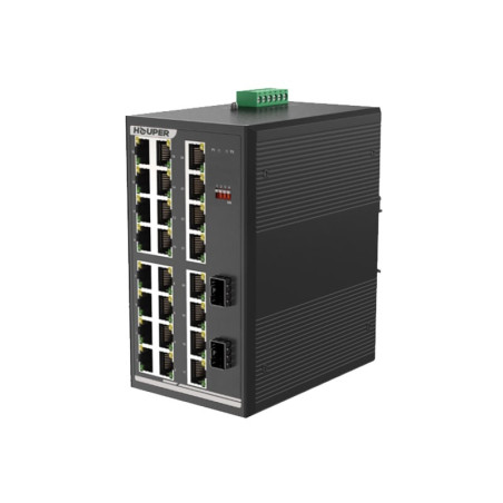 محول HOP3412S1226-2TX الصناعي غيرالمدار لهوبر مع 24 جيجابت إيثرنت ومنفذي SFP من الألياف الضوئية