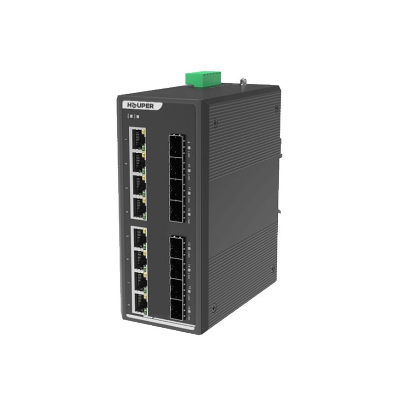 HOP3412S1216-8TP şəbəkəsi 8 Gigabit və 8 optik ilə idarə olunan sənaye Ethernet açarı