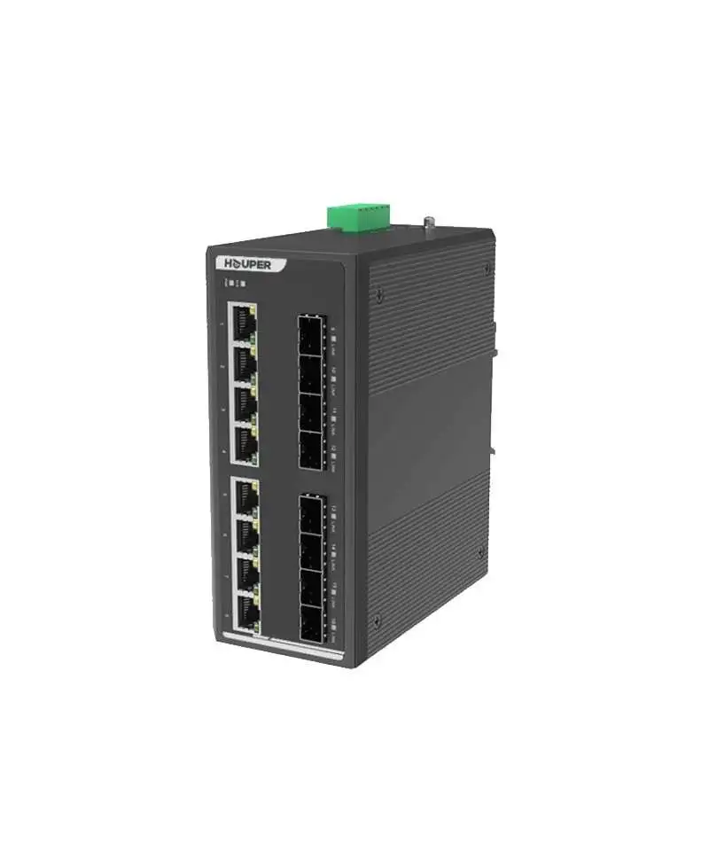 HOP3412S1216-8TP şəbəkəsi 8 Gigabit və 8 optik ilə idarə olunan sənaye Ethernet açarı