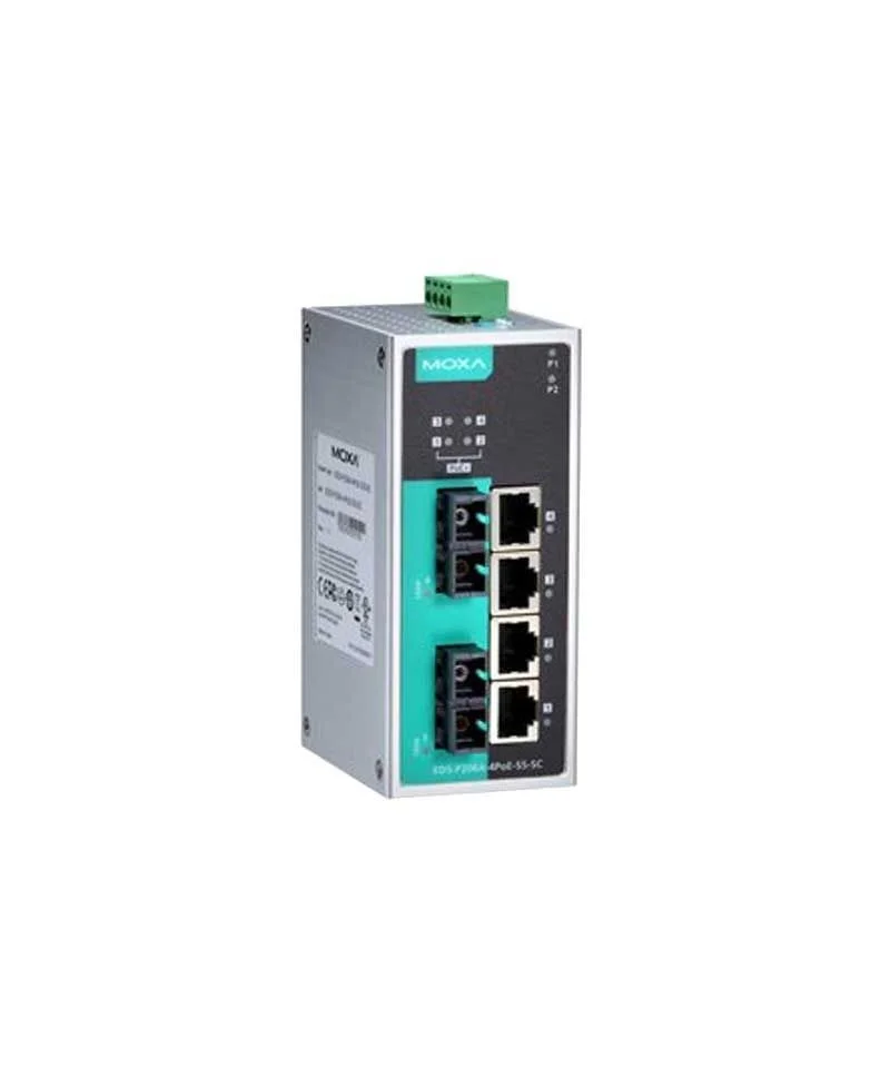 4 PoE+ və 2 fiberoptik portlu MOXA EDS-P206A idarə olunmayan 6 portlu açarlar