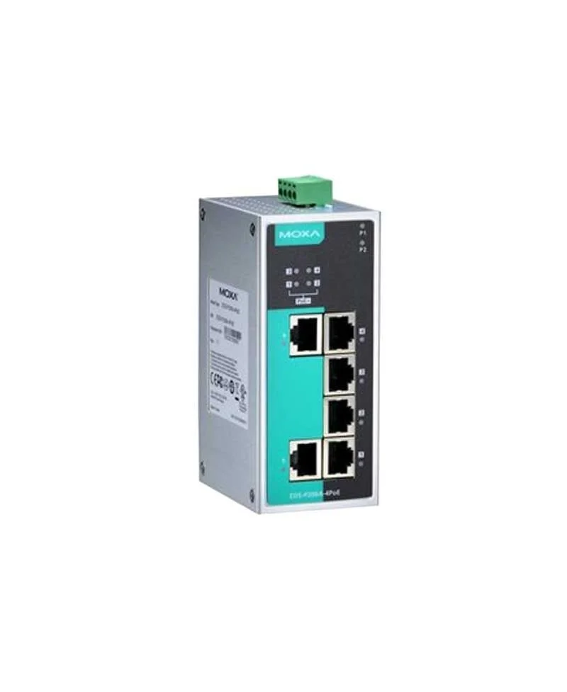 4 PoE+ və 2 fiberoptik portlu MOXA EDS-P206A idarə olunmayan 6 portlu açarlar