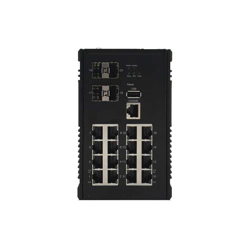 يحتوي المحول الصناعي MP-1604XB على 16 منفذ POE+ و4 منافذ SFP بسرعة 10 جيجابت