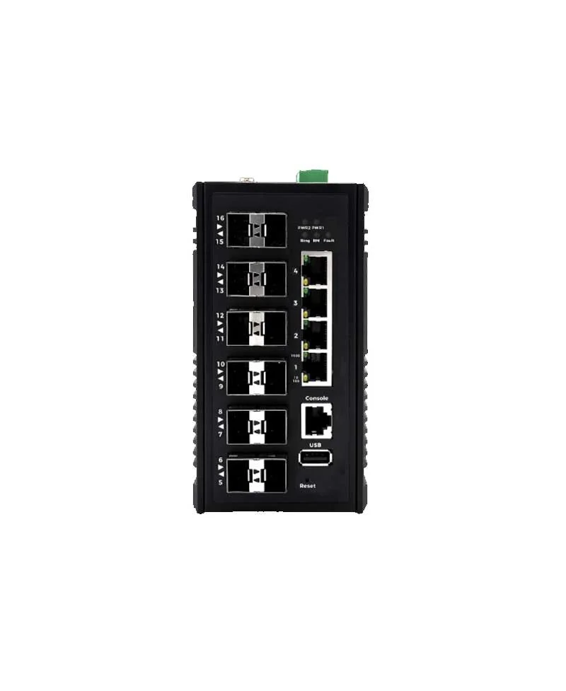 يحتوي المحول ذو الطبقة الصناعية الثالثة CS-0412XF-T على 4 منافذ جيجابت و12 منفذ SFP 1/10 جيجابت