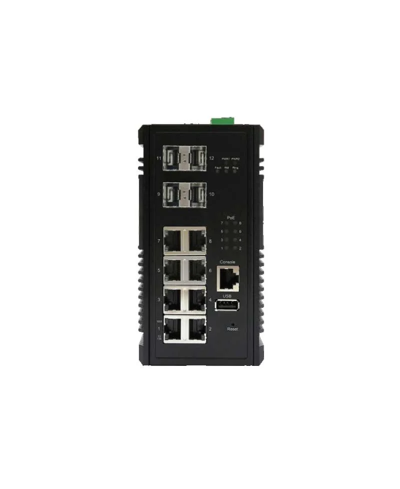 CT-0804G-T Industrial L3 Switch with 8x Gigabit POE+ ports and 4x Gigabit SFP