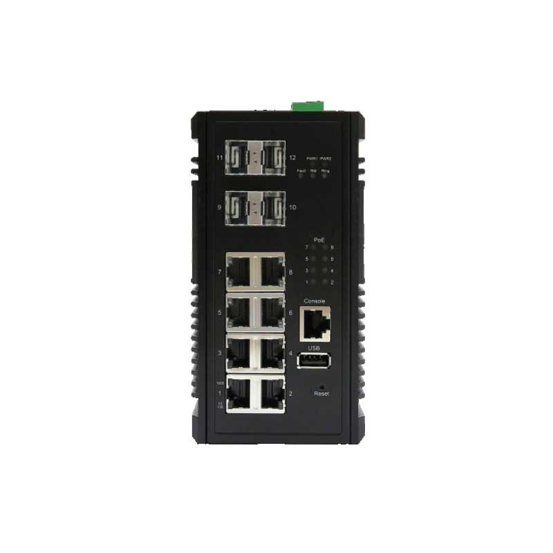 يحتوي المحول ذو الطبقة الصناعية 3 CT-0804G-T على 8 منافذ جيجابت POE+ و4 منافذ SFP جيجابت
