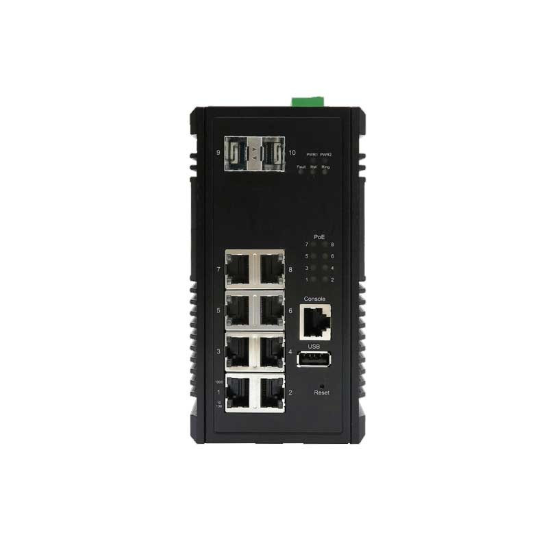 يحتوي المحول ذو الطبقة الصناعية 3 CP-0802X على 8 منافذ جيجابت POE+ مع 2 منفذ SFP جيجابت