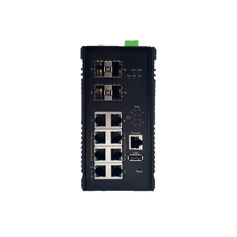 الطبقة الصناعية 3 محول CH-0804G4 تحتوي على 8 منافذ جيجابت مع 4 منافذ 60 واط و4 منافذ جيجابت SFP